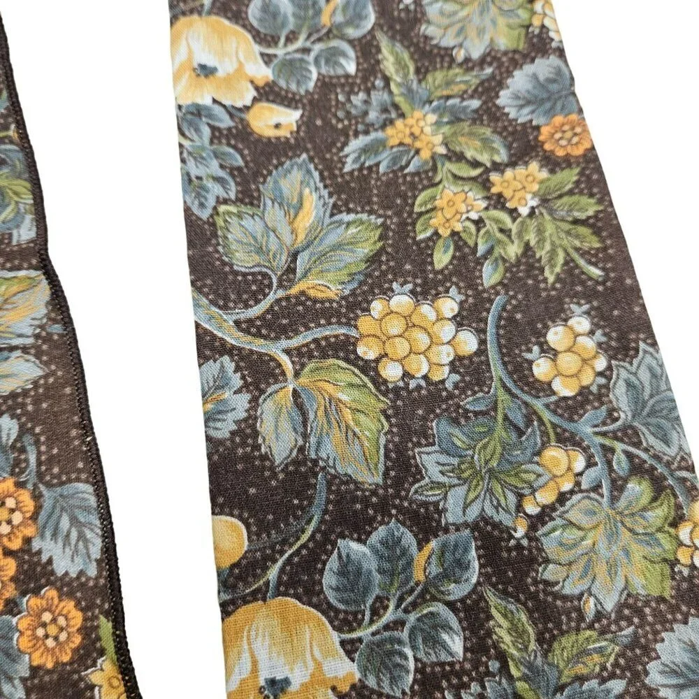 Vintage 90s Handmade Handcrafted Floral Patterned Brown Square Napkins Set 2 MCM